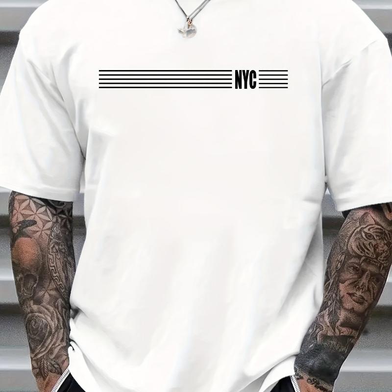 

NYC Stripe Logo Print T-Shirt,Soft Breathable & Fade-Resistant, Classic Fit for Daily Casual Wear XXL білий