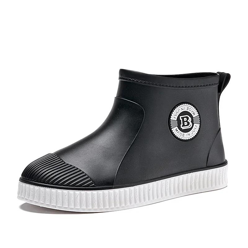 

модные мужские резиновые сапоги резиновая обувь водонепроницаемые женские рабочие ботинки зимние плюс хлопок без застежек унисекс ботильоны Bottes De Pluie 2024 35