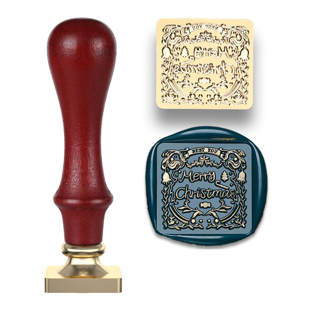 Christmas Themed Seal Stamp Head with Wood Handle for Seal Envelope Christmas Card Invitation Scrapbooking Embellishment