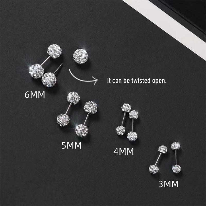 Women’s Luxurious Rhinestone Double-Ended Ball Ear Studs for Ear and Cartilage Piercings with Screw Back
