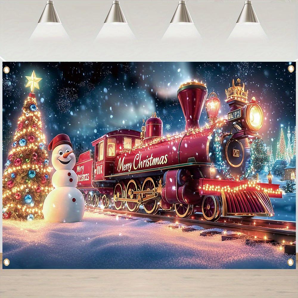 1 Weihnachtlicher Glückszug Polyester-Banner, Festliche rot-weiße Schneeszene, geeignet für festliche Fotos und Heimwanddekoration