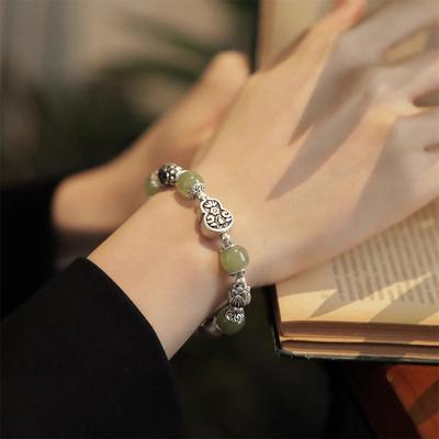 Gold Color Hotan Jade Bracelet For Women Girl Lotus Gourd Ethnic Vintage Jewelry Gift