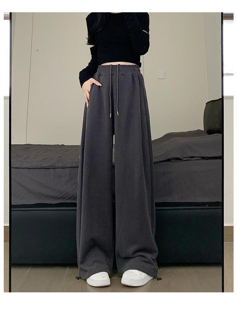 Women's 2024 Winter Fleece-Lined American Style Sweatpants - Slimming Loose Fit, Straight & Wide Leg Joggers