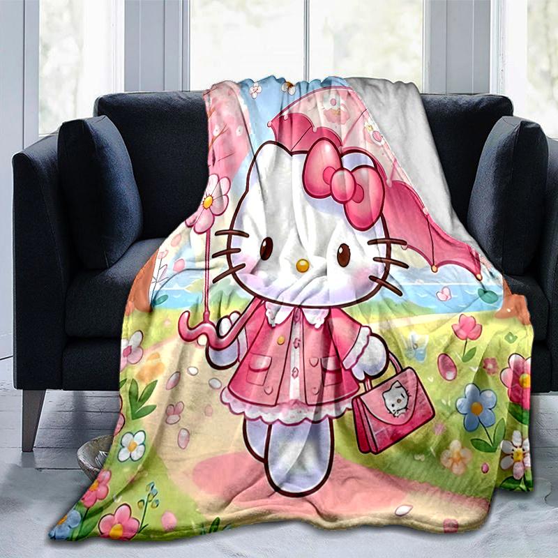 1pc Hello Kitty In a Pink Garden Blanket, Seasonal Universal Home Decorative Throw Blanket, Living Room, Travel, Camping, Car Blankets, Beach, Office