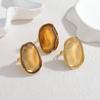 DIEYURO 316L Stainless Steel Irregular Brown Resin Oval Maillard Opening Ring Women Fashion New Concise Waterproof Ring Jewelry