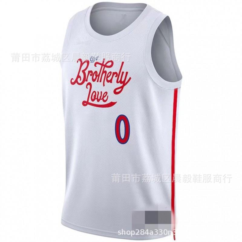 Philadelphia 76ers NBA Basketball Jersey Vest Mens Cotton Blend White Embiid 21 Harden 1 Maxey 0 Heat Pressed Edition