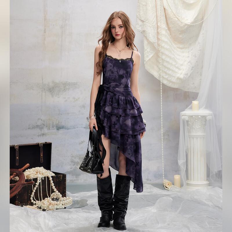 unifree Lace Trim Waist-Cinching Camisole Dress