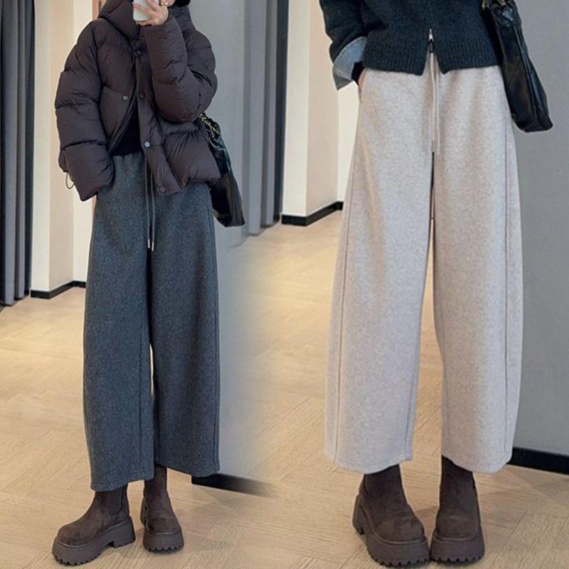 High-Waisted Wool Wide-Leg Cropped Trousers - Slimming, Cozy Bootcut for Women (Autumn/Winter)
