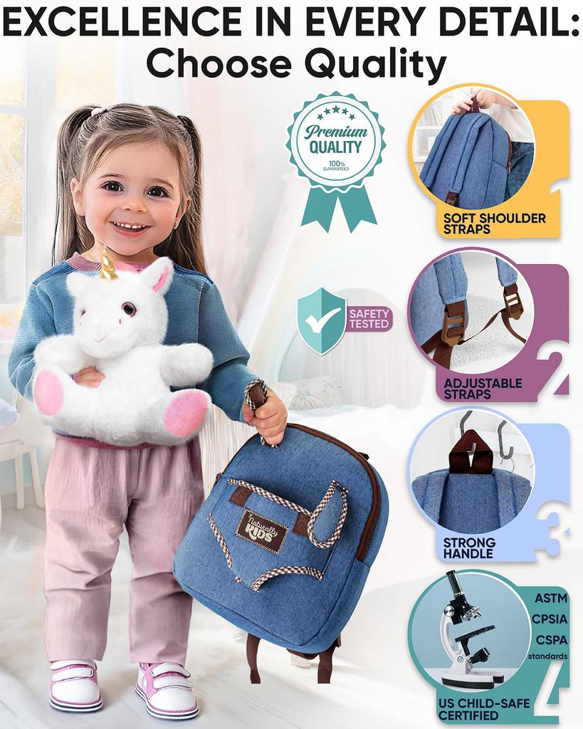 Naturally KIDS Toddler Backpack with Plush Toy Toddler Gift for Boys Girls Small Backpack Unicorn Toy