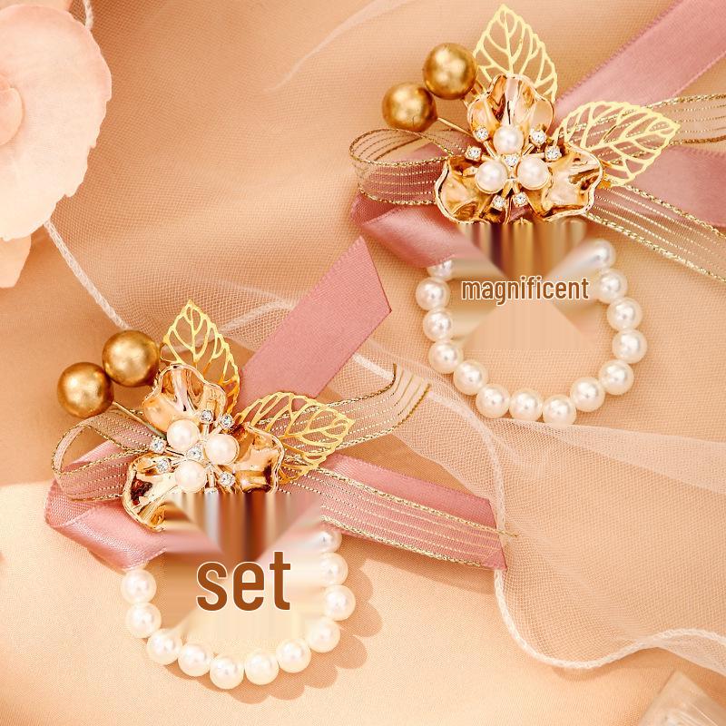 Bridesmaid Pink Rose Corsage Bracelet - Wedding Flower Accessory