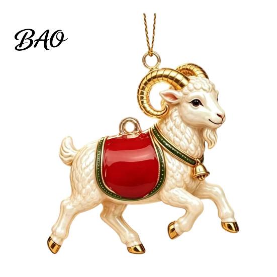 Durable Festive Collection Piece 2D Acrylic Goat Christmas Ornament, Cute Animal Sheep Hanging Decor for Decorative Gift Tree, Holiday Party