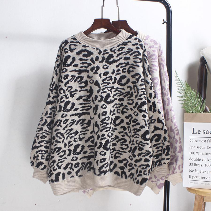 Herbst Neues Leopardenmuster Strickpullover Damen Rundhalsausschnitt Koreanischer Lockerer Fauler Stil Internet-Berühmtheit Frisches Strickoberteil