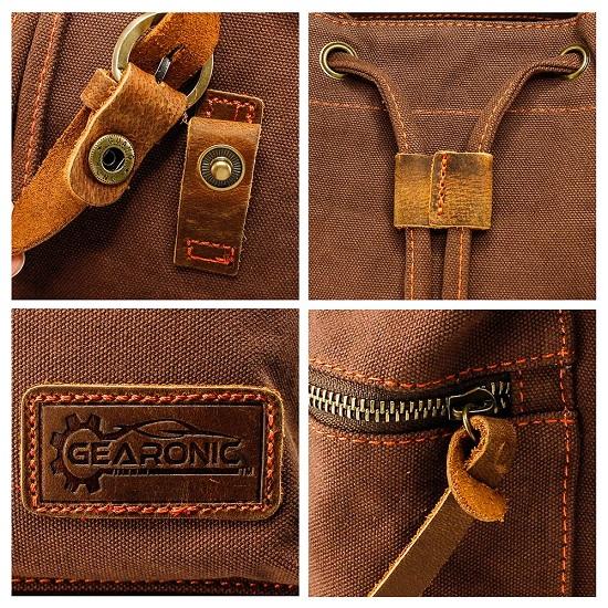 Canvas Backpack for Men Leather Rucksack Knapsack  Laptop Tote Satchel School Military Army Shoulder Rucksack Hiking Bag Coffee