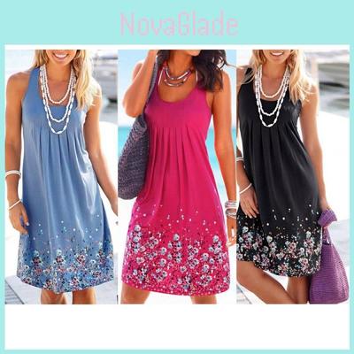 Urban Chic Sleeveless Floral Print Loose Fit Midi Dress Polyester Blend