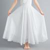 38-Color Plus Size Japanese Cotton Linen A-Line Midi Skirt with Elastic Waist
