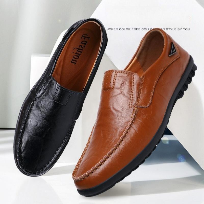 Men'S Wide Width Genuine Leather Loafers Handmade Stitching Comfortable Driving Shoes Soft Sole Slip-On Moccasins Casual Shoes