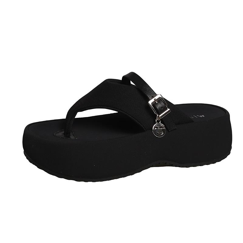 Summer new leopard print thick-soled flip-flops women wear pinch feet beach muffin bottom Roman cool slippers women