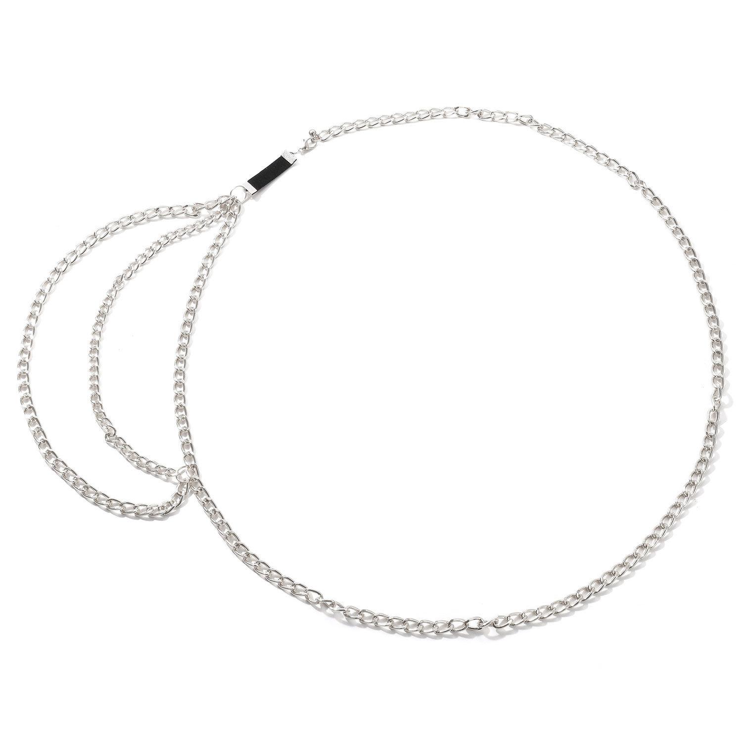 

Europe, America, nightclub hipster sexy metal body chain, women s exaggerated punk leather rope multi-layer waist chain срібний