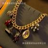 Cross Border Hot Retro Palace Style Insect Leaf Hanging Pendant Bracelet Zircon Pearl Exaggerated