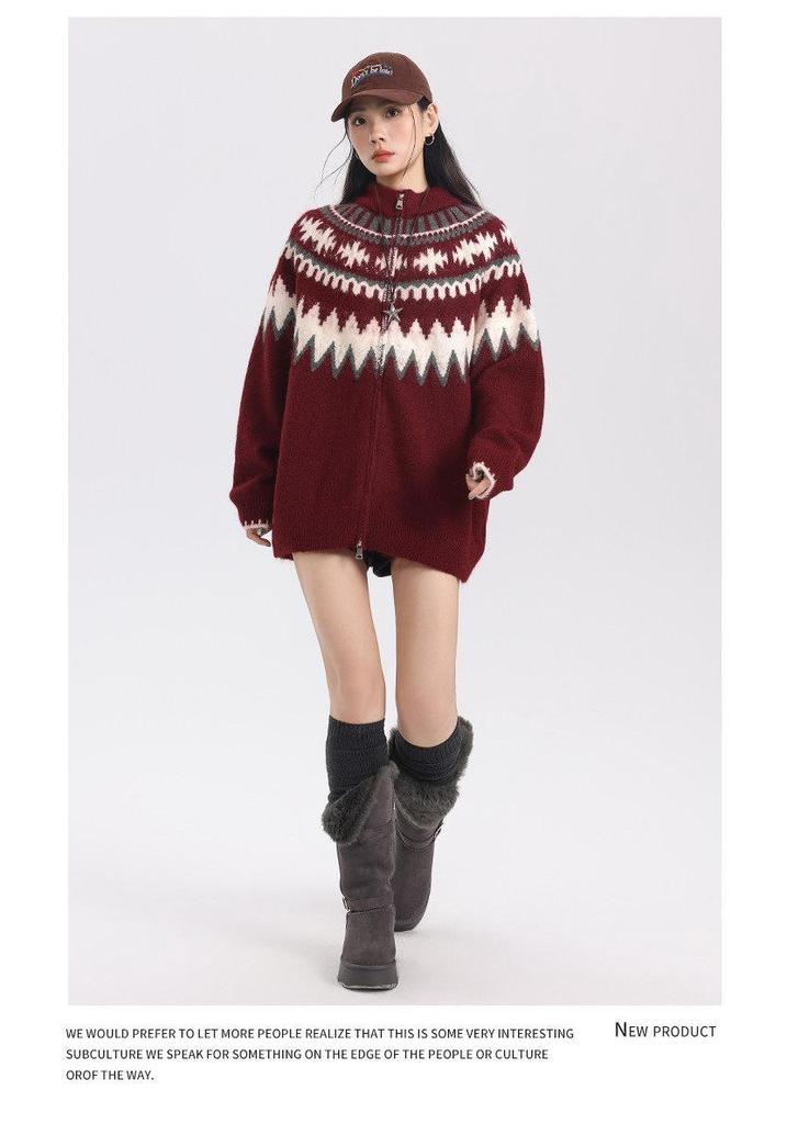 Unisex Fair Isle Wool Cardigan: Spring & Autumn Casual Color Block, Loose Long Sleeve Sweater for Men & Women