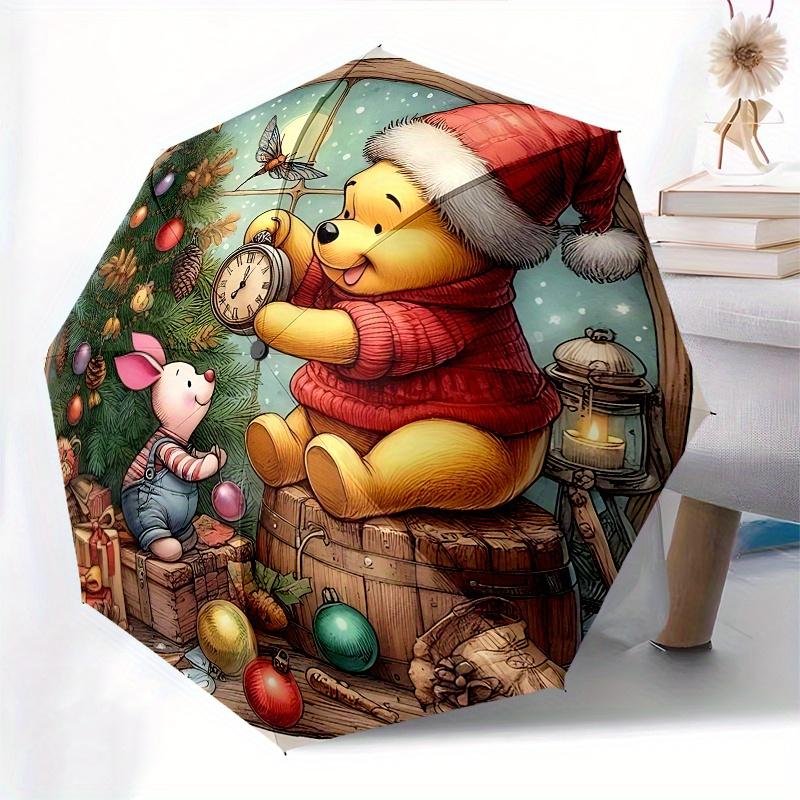 Winnie the Pooh, Christmas Automatic Opening and Closing Umbrella, Compact Travel Umbrella, Lightweight and Portable, Suitable for Beach Com