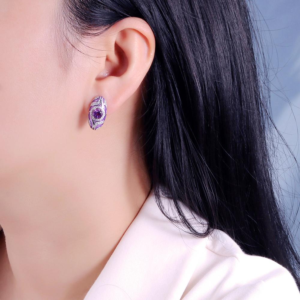 Přírodní ametystové náušnice smaltované kulaté 6mm 2ct drahokam šperky 925 mincovní stříbro jednoduchý design pro ženy na denní nošení
