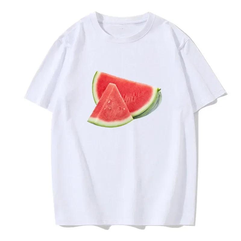 Summer Men's Short Sleeved Fun Fruit Watermelon Print Round Neck Trend Fashion Casual Solid Color T-shirt Men's Top