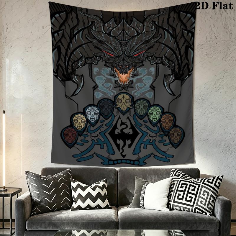 Skyrim Wall Tapestry Aesthetic Wall Hanging Printed Fabric Blanket Decorative Tapestries for Bedroom Living Room Home Decor