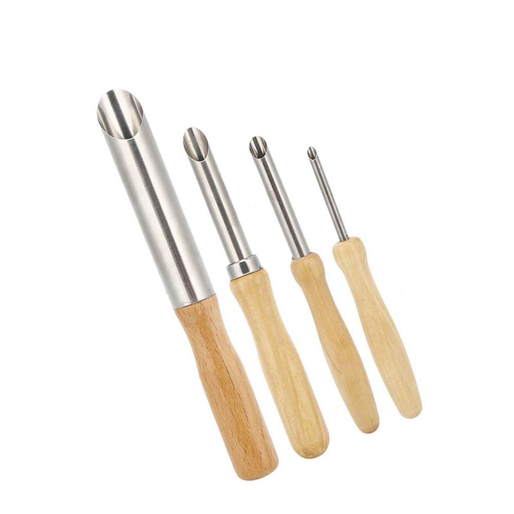 4Pcs Wood Handle Circular Round Hole Pottery Clay Cutters Carving Drilling Tool