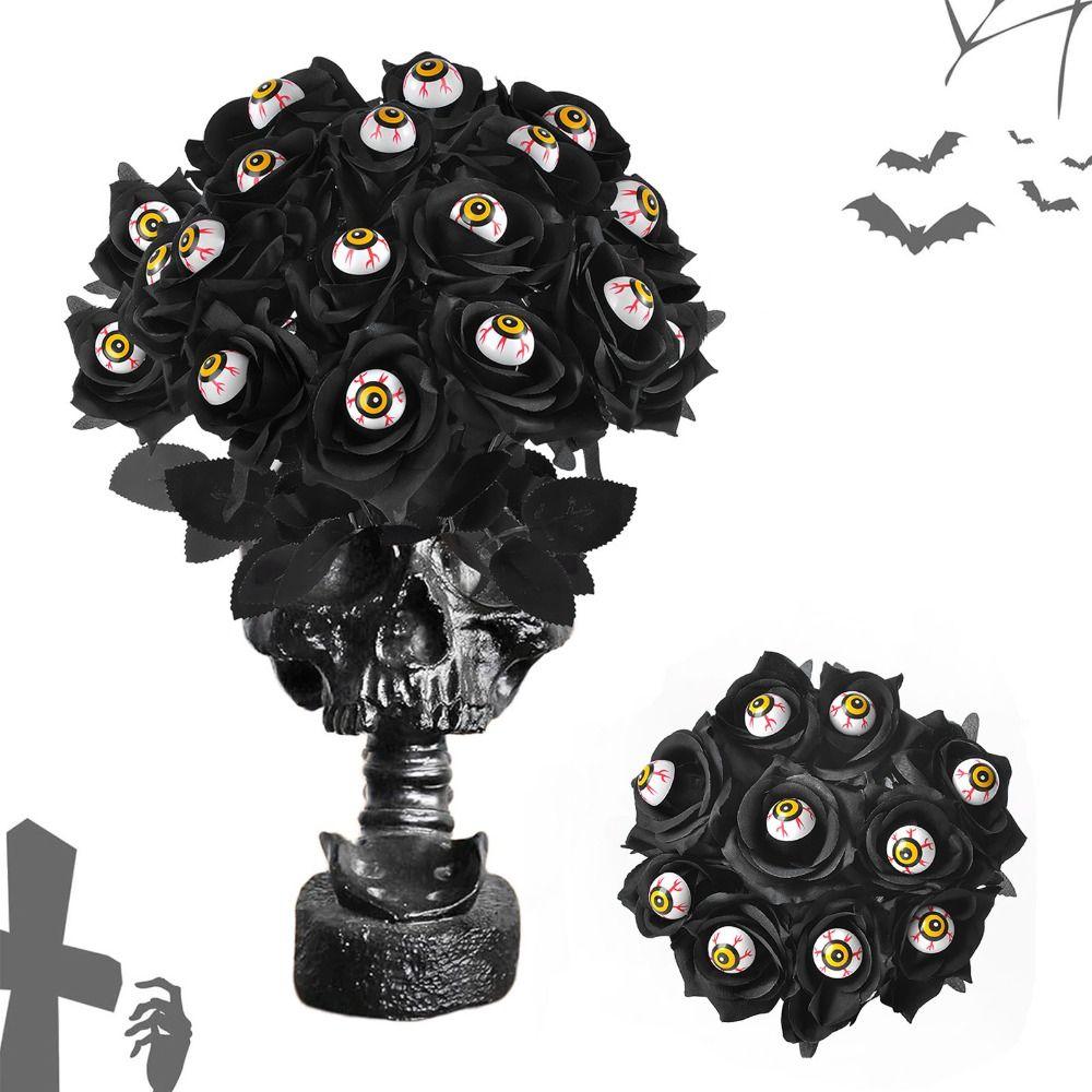 Svarta Röda Rosor Konstgjorda Rosor Läskig Ögondesign Halloween Heminredning Goth Konstgjorda Skräckrekvisita Läskiga Partyrekvisita
