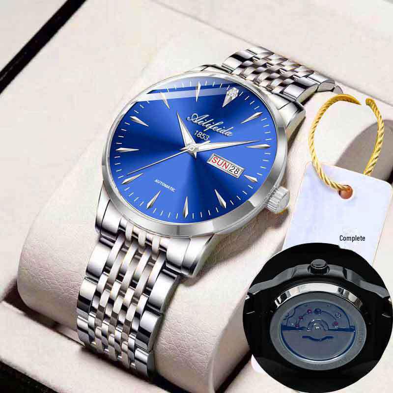 Aili Feida Men's Quartz Waterproof Watch with Hollow Back and Calendar Feature.