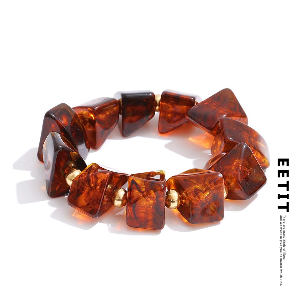 Eetit 2025 Amber Resin Acrylic Geometric Bead Chain Large Bracelet Bangle for Women Hyperbole Waterproof Handmade Europe Jewelry