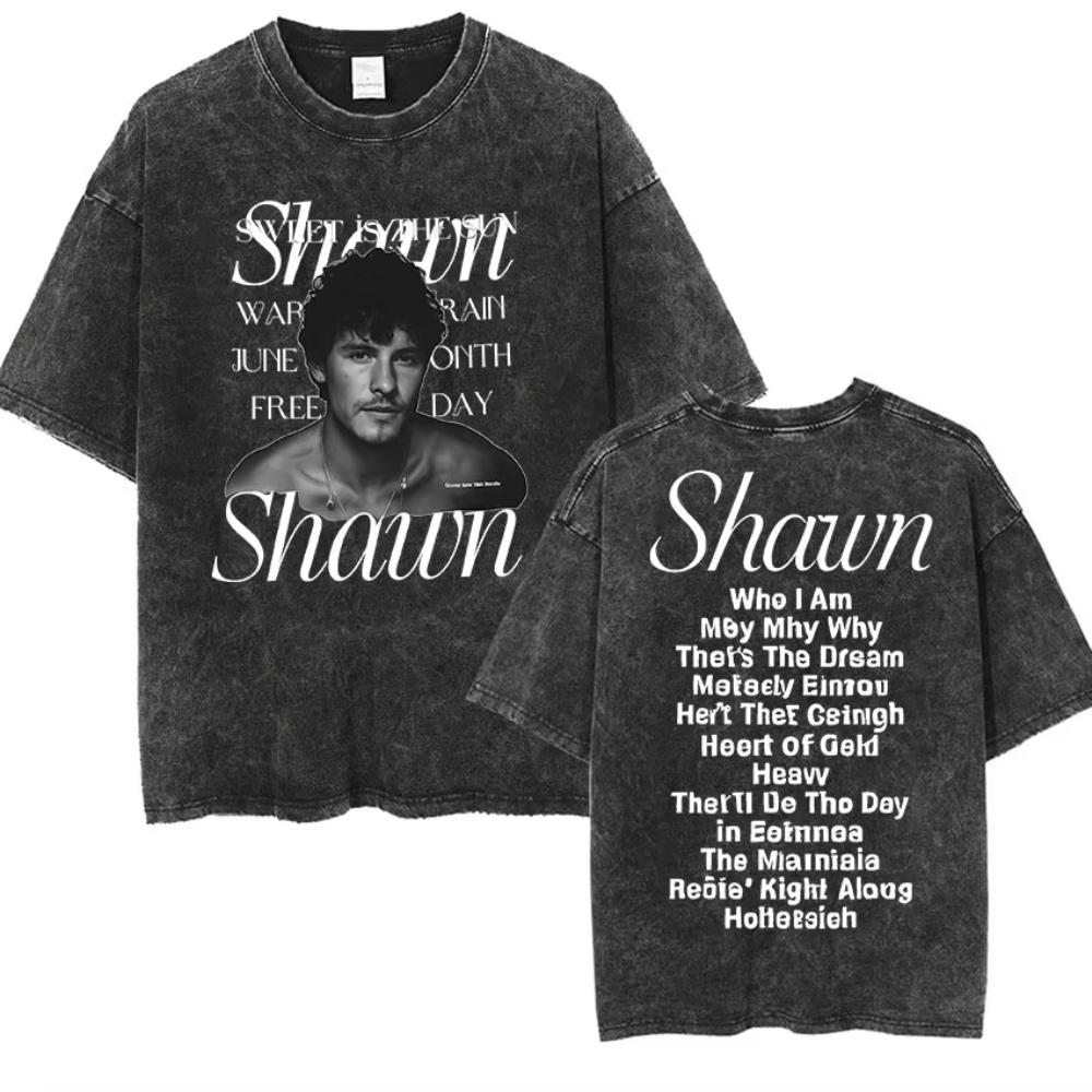 Rapper Shawn Mendes Tour Album Vintage Washed T-Shirt Herren Hip Hop Oversized T-Shirt Mode Hohe Qualität Baumwolle T-Shirts
