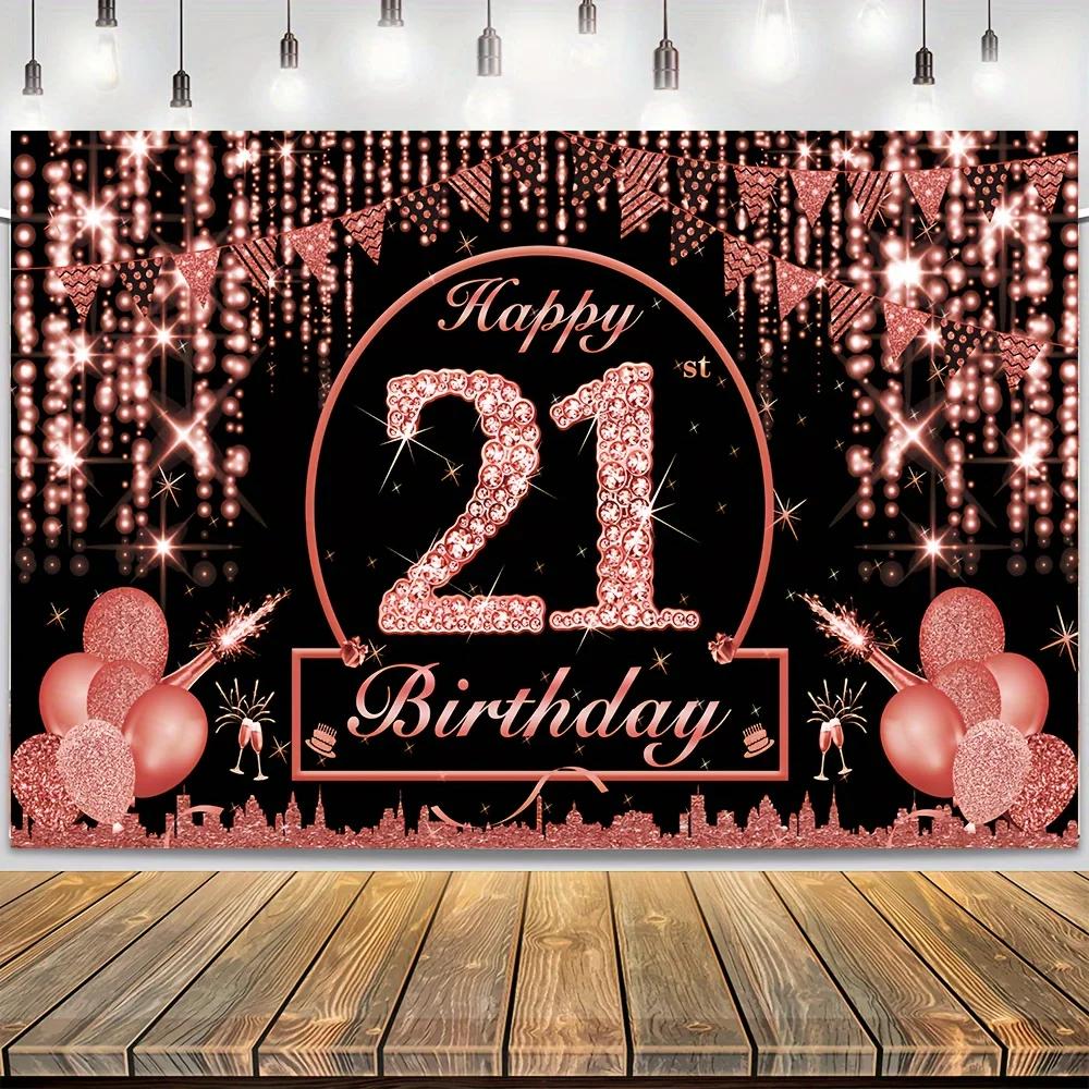 Happy Birthday Party Backdrop 21th Red Glitter Black Adult Party Decoration Banner Photography Background Party Supplies Vinyl 75X50cm