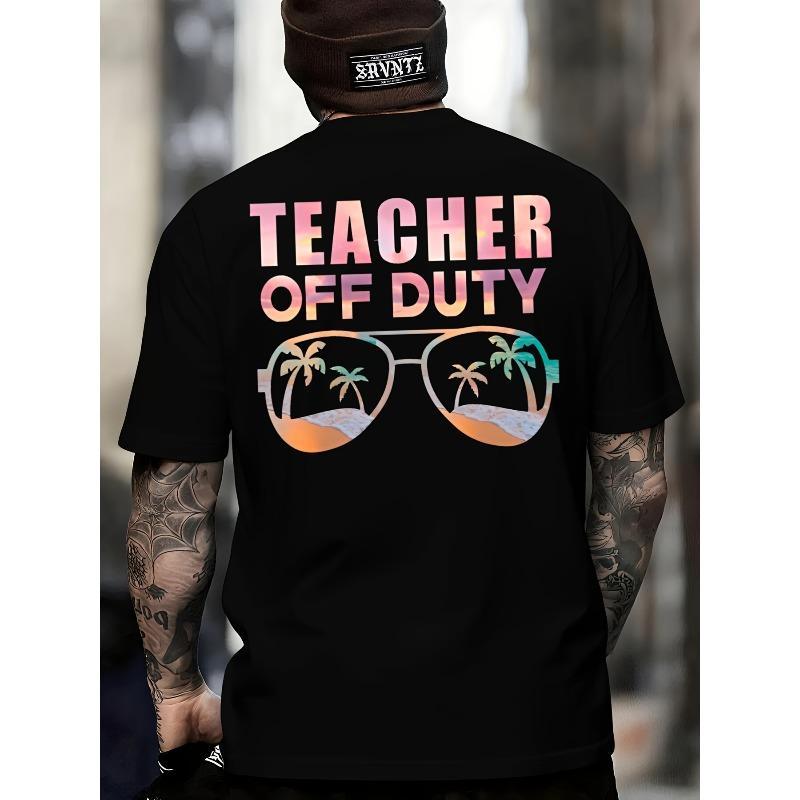 

European sizes Men S Teacher Off Duty Graphic T-Shirt - Funny Back Print with Palm Tree & Beach Design, Black Casual Streetwear Tee 4XL чорний