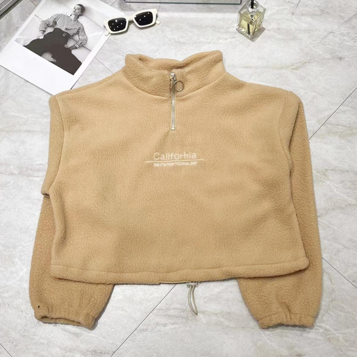 

Утепленный бархат из овечьей шерсти, осенне-зимний короткий свитшот на молнии с полувысоким горлом для женщин, новый плюшевый, утолщенный, свободный студенческий топ 2XL