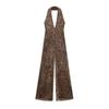 Zbzr Spring New Women clothes Western Style Animal Pattern Print Silk Mesh Neck Collar Jumpsuit 5039149 042