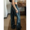 Nationaler Trendiger Design Spritzfarben Jeans für Damen Street High-Waisted Locker Schlankmachend Weiter Bein Gerade Hosen Trendig