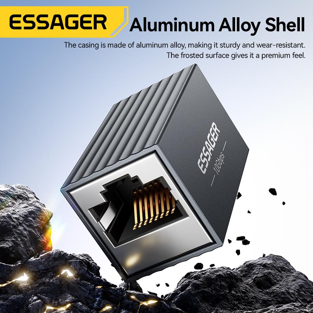 Essager 10Gbps RJ45 Connector Female to Female Gigabit Network Extender Extension for Cat8 Cat7 Cat6 Ethernet Cable Adapter