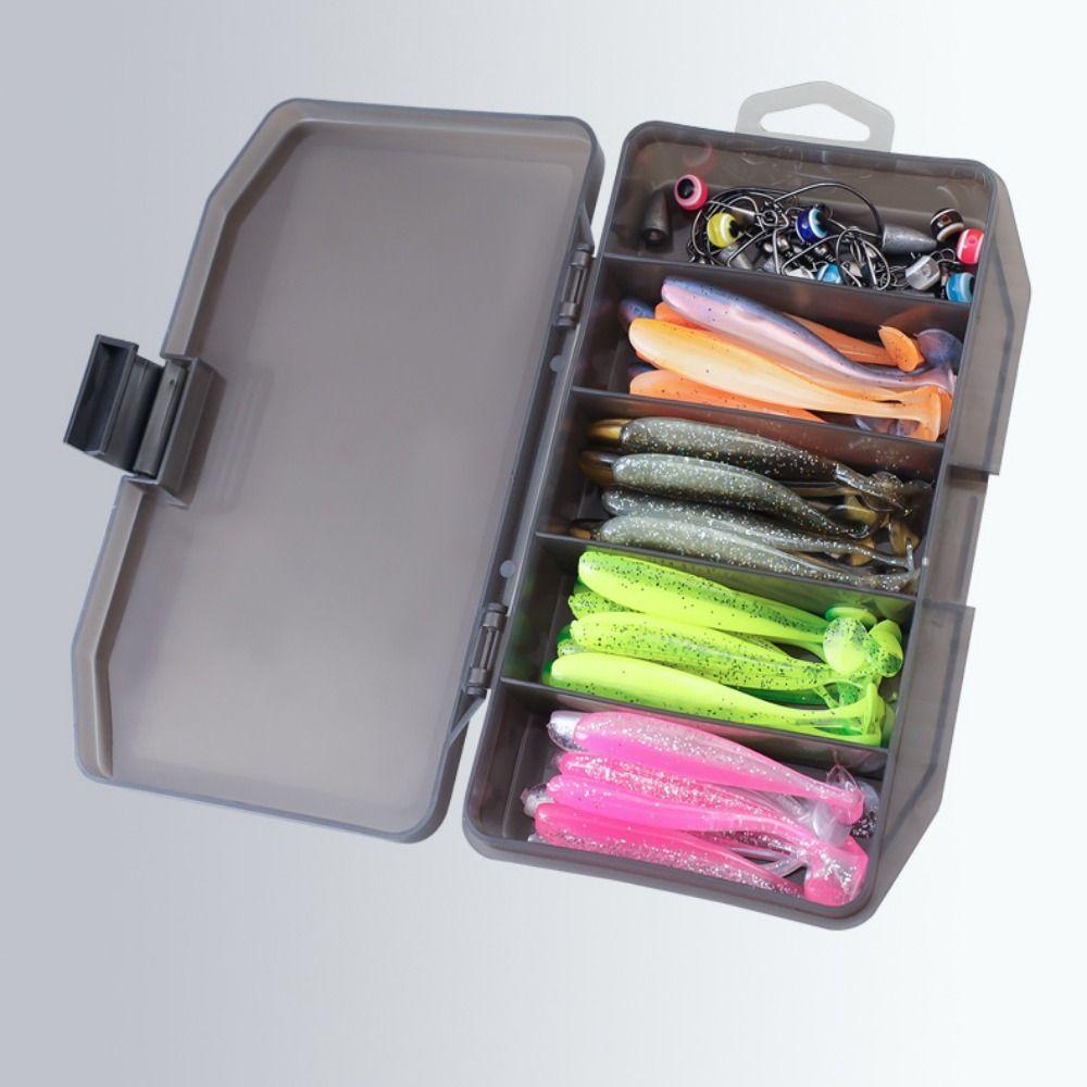 

76pcs Crank Hook Fishing Soft Bait Set T-tail Fishing Storage Box with Hook Outdoor