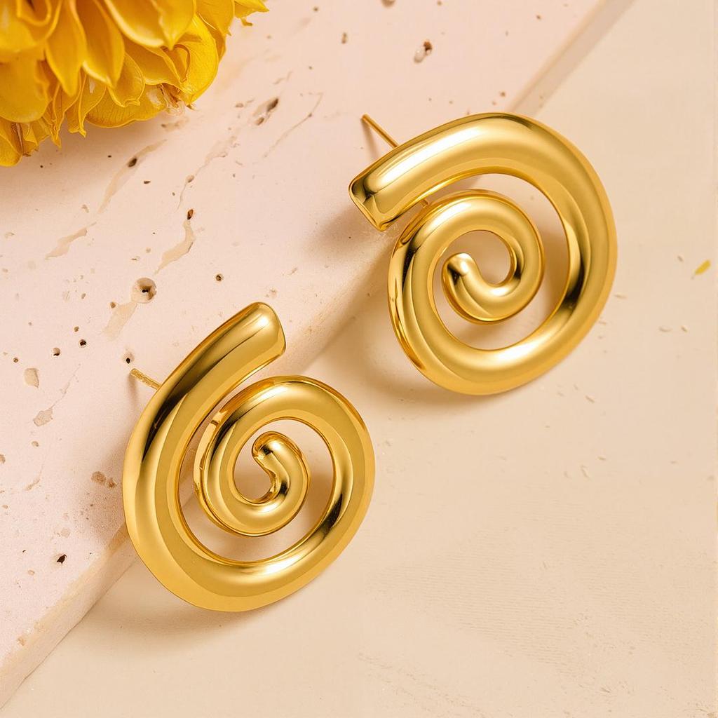 Geometric Irregular 18k Gold Titanium Steel Earrings for Women