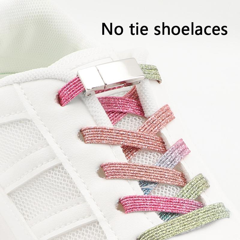 1 Paar Regenbogen Elastische Schnürsenkel Sneaker ohne Binden Magnetverschluss Schnürsenkel Kinder Erwachsene Glitzer Schnürsenkel Schuhzubehör