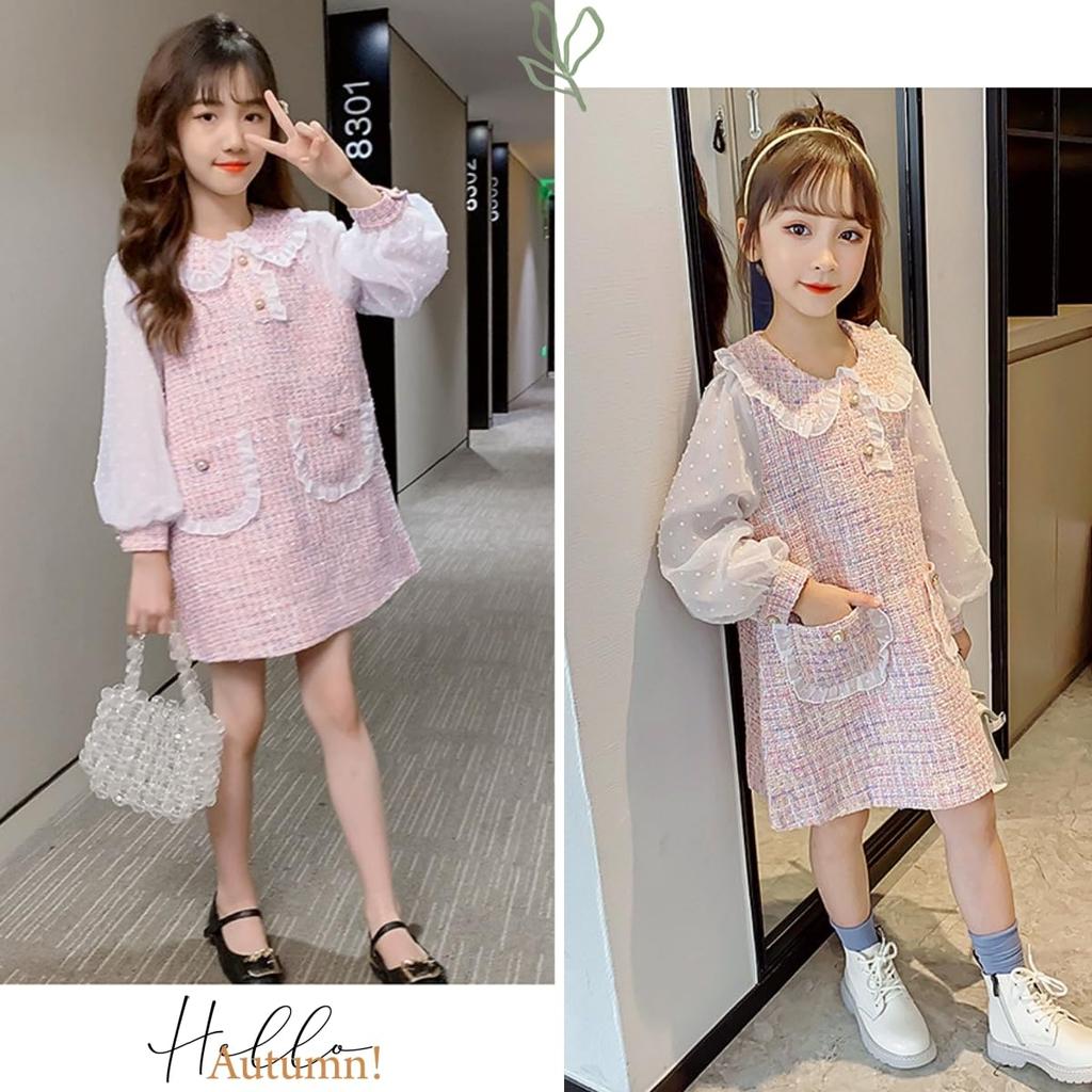 VNGOLERRY Lace Long Korean Cute Formal School Entrance Sizes 160 Girls' Dress, Children's Clothing, A-Line Dress, Sleeves, Style, Summer, Autumn,