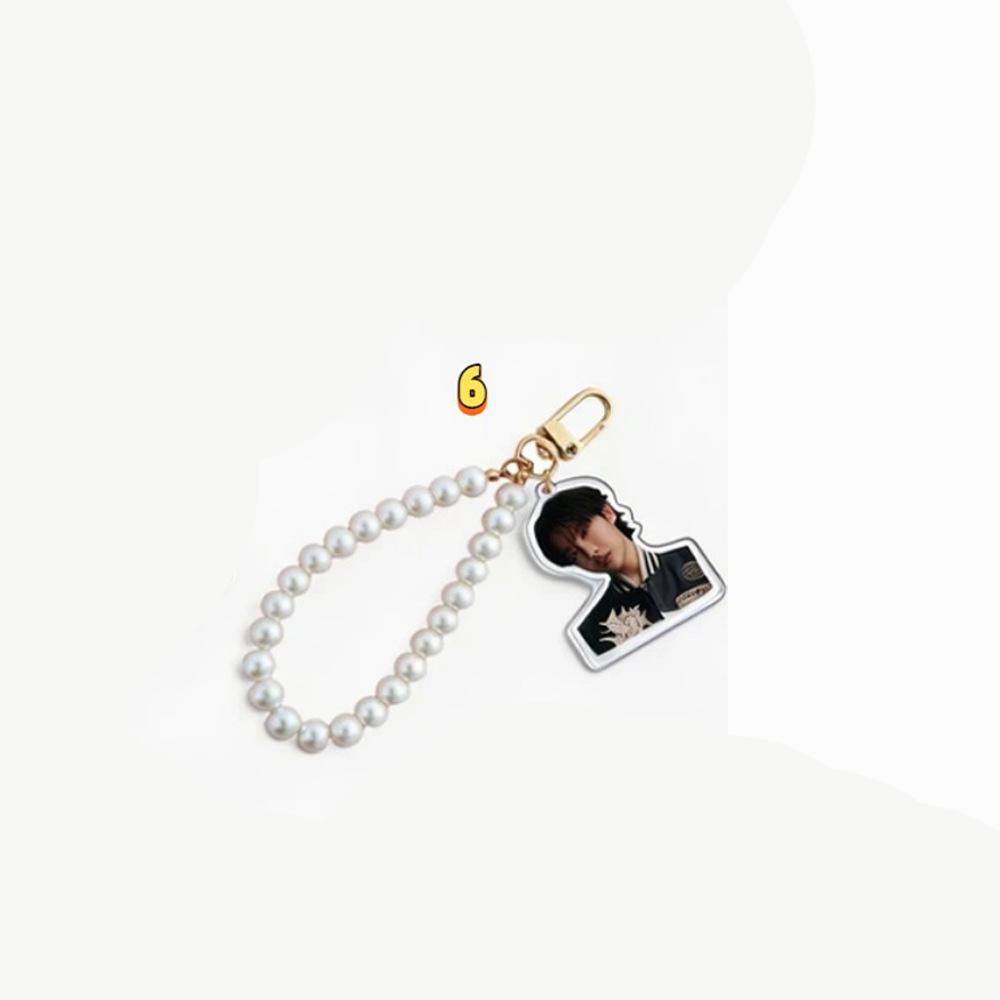 BTS Pearl Chain Keychain, Bangtan Boys Member Photo Keyring with Beaded Strap, Kpop Idol Bag Pendant for ARMY Fans