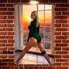 Metal Wall Art Sunset Woman Silhouette for Living Room, Pre Drilled Iron 8x12 Inch