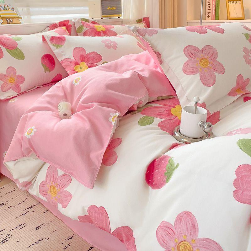 Zestaw czteroczęściowy Klasy A Domowy Gruby Przyjazny dla skóry Piaskowany Twill Ins Kreskówkowy Pokrowiec na kołdrę Zestaw trzyczęściowy na łóżko do akademika