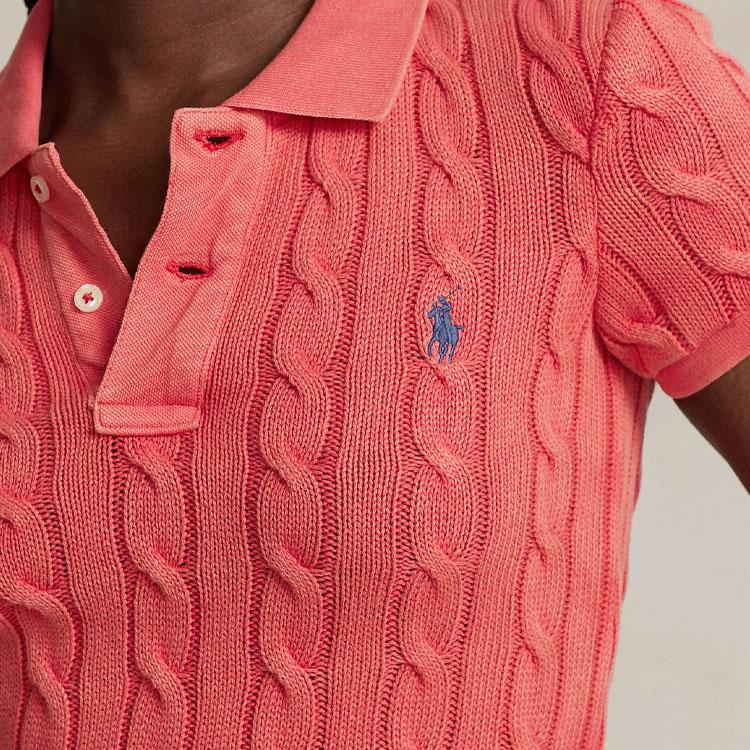 Polo Ralph Lauren Solid Logo Knit Slim Fit Polo Shirt Women Tops Coral-Red 211743311-007