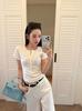 Temperament Premium Button V-neck Front Shoulder Short-sleeved Women's Henry Collar Bottoming Top Summer Temperament Thin Breathable T-shirt