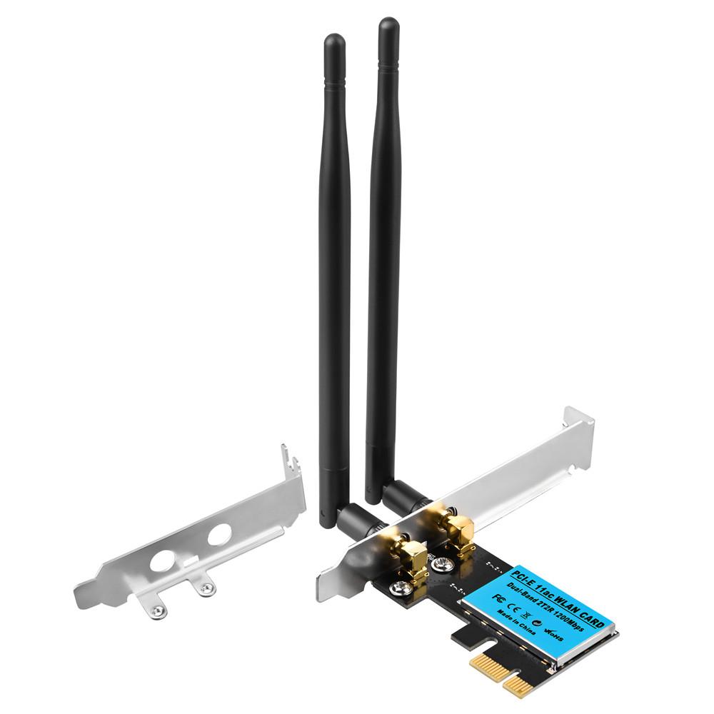 2.4G/5G Dual Band 1200Mbps PCI-E Wireless WiFi Card Network Adapter for Desktop