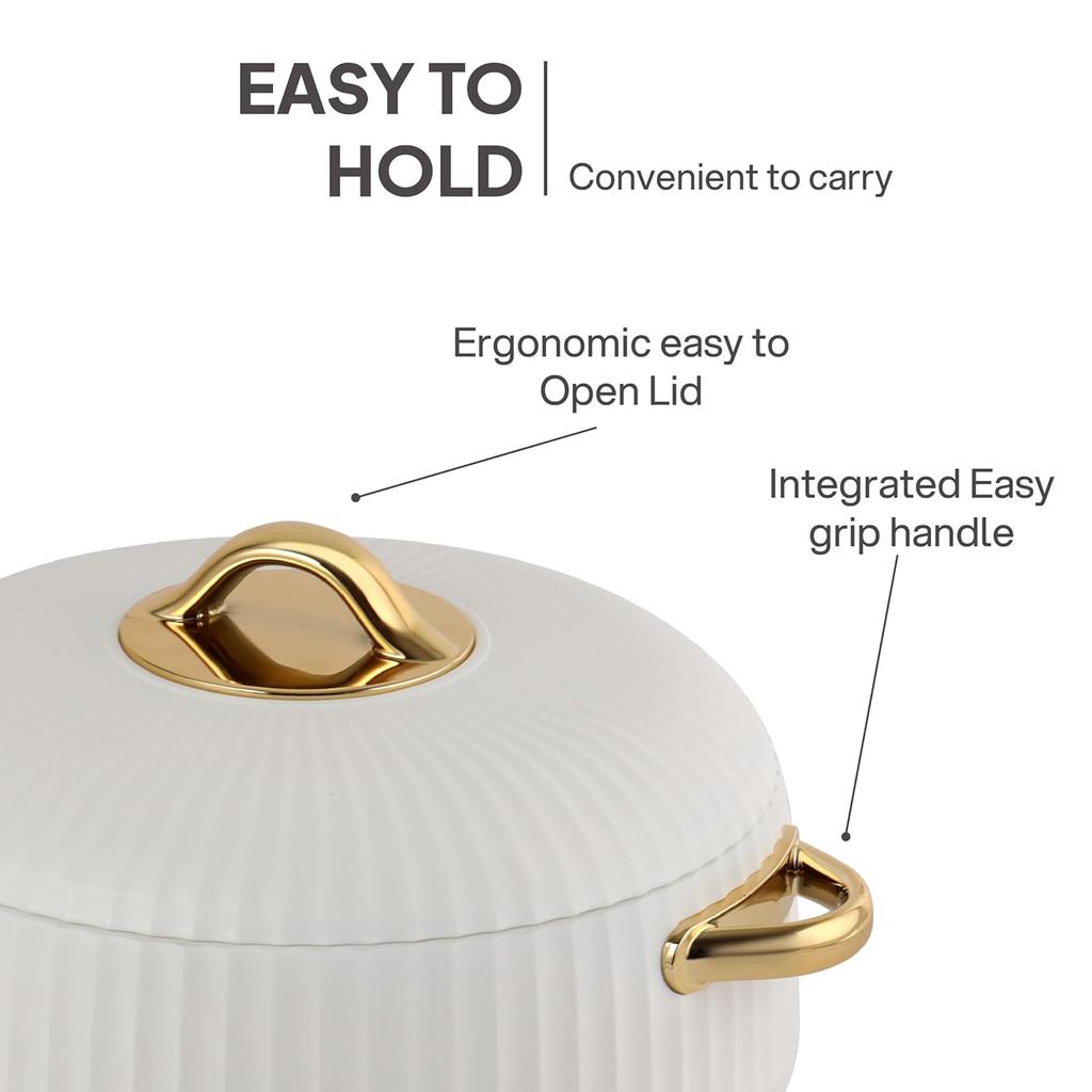 Isoliertes Kasserolen-Set 2-teilig zur Warmhaltung von Speisen mit grifffreundlichen Griffen und elegantem weißen Design
